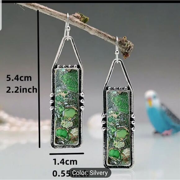 Hand Crafted Green Stone Earrings - Picture 5 of 8